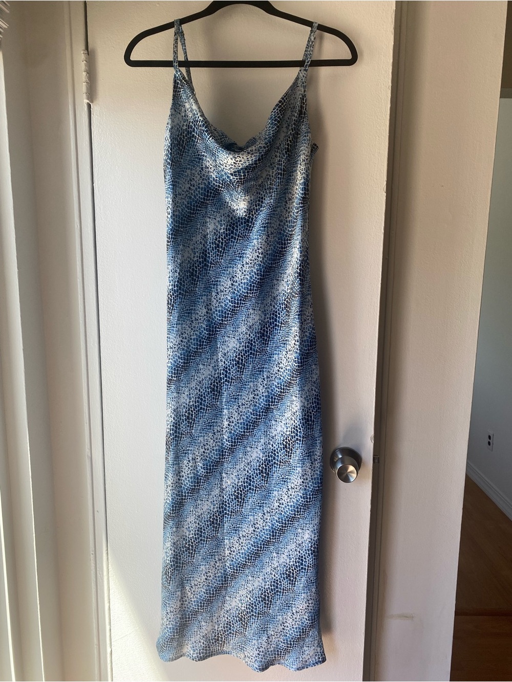Olivia Graye Blue Patterned Cowl Neck Slip Maxi Dress